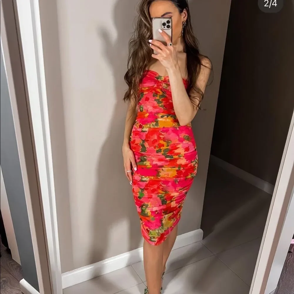 ZARA PRINTED TULLE CORSET DRESS - Picture 9 of 12